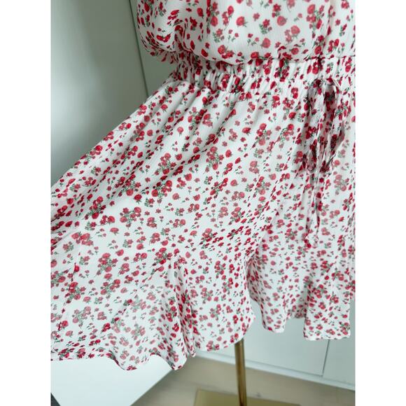 Y2k Floral Print Romper Womens Size Small Red White spaghetti straps Ruffles - Picture 2 of 7
